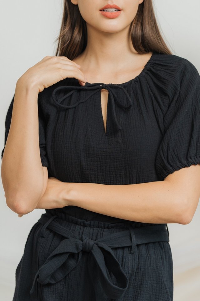 Alyssa Self-Tie Ribbon Top in Black (XS)