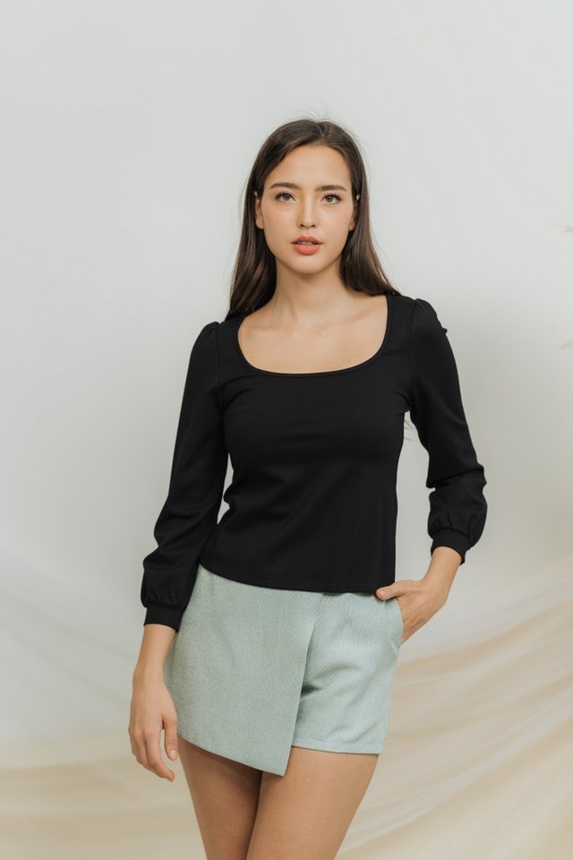 Xenia Cotton Long Sleeve Top  in Black 