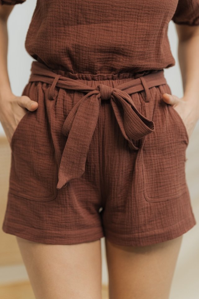 Kimberly Cotton Ribbon Short in Brown