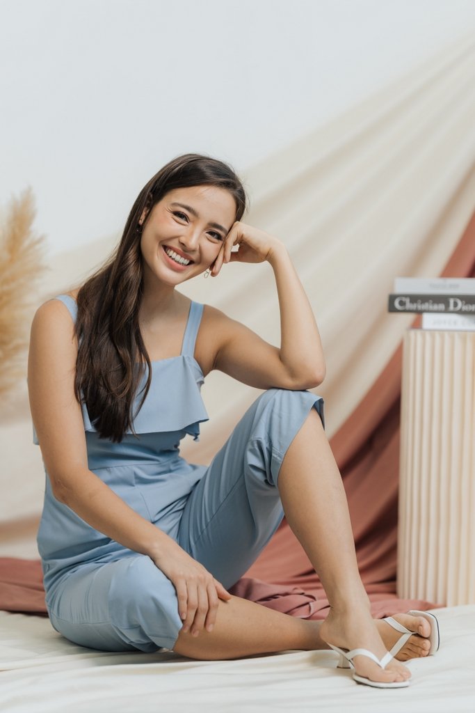 Jaelyn Ruffles Jumpsuit in Dusty Blue