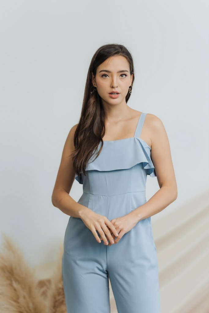 Jaelyn Ruffles Jumpsuit in Dusty Blue