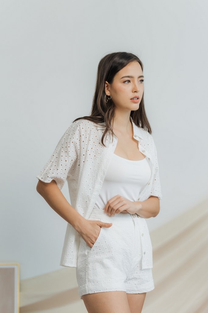 Myla Eyelet Pocket Short in White