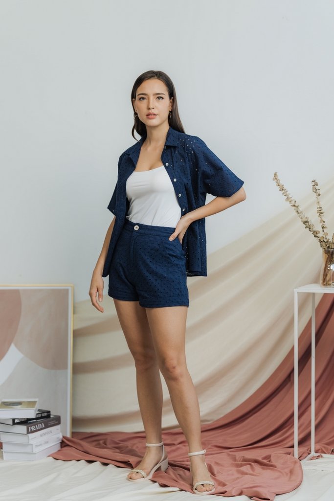 Myla Eyelet Pocket Short in Navy