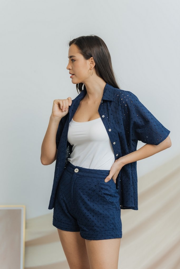Myla Eyelet Pocket Short in Navy
