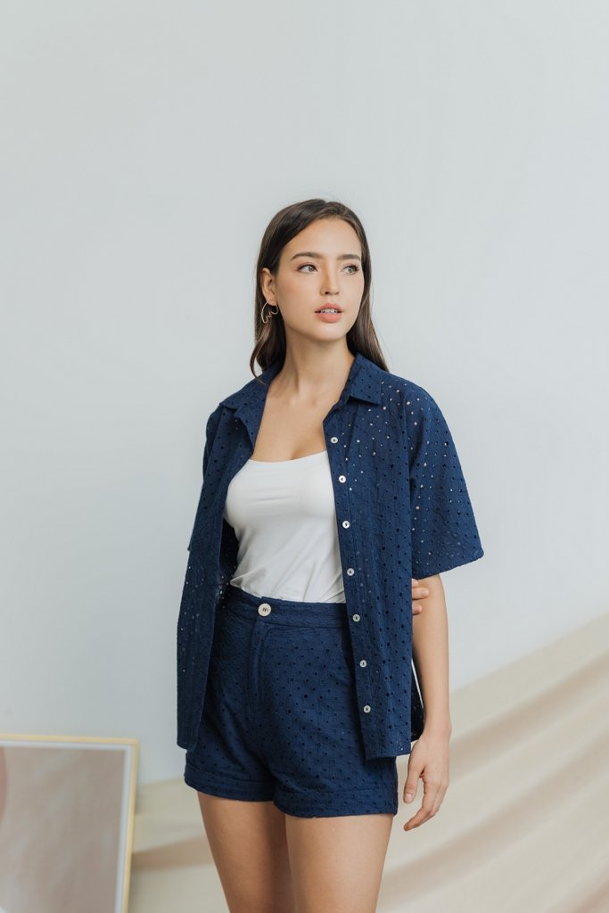Myla Eyelet Pocket Short in Navy