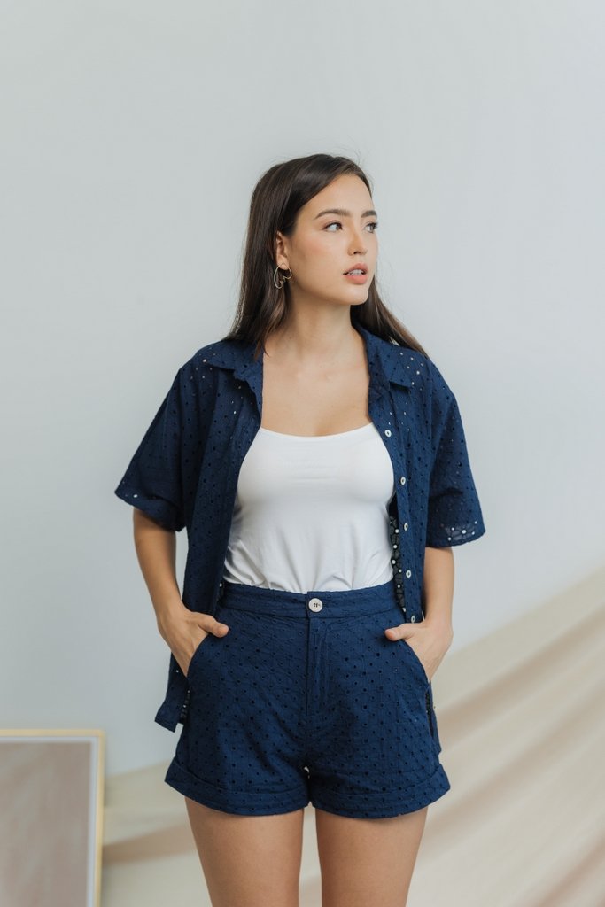 Myla Eyelet Pocket Short in Navy