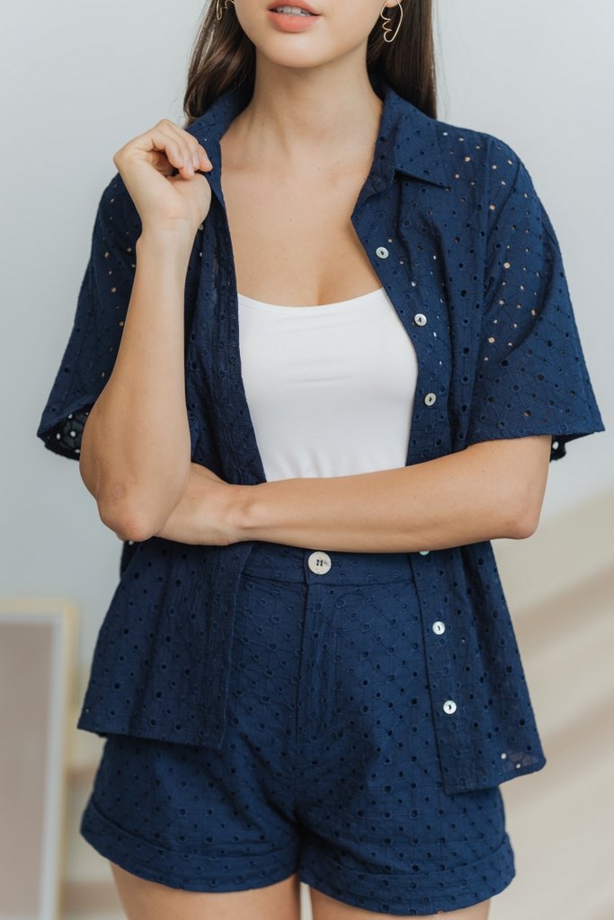 Myla Eyelet Pocket Short in Navy