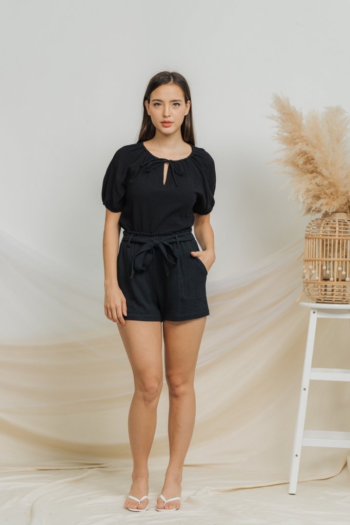 Kimberly Cotton Ribbon Short in Black (XS)