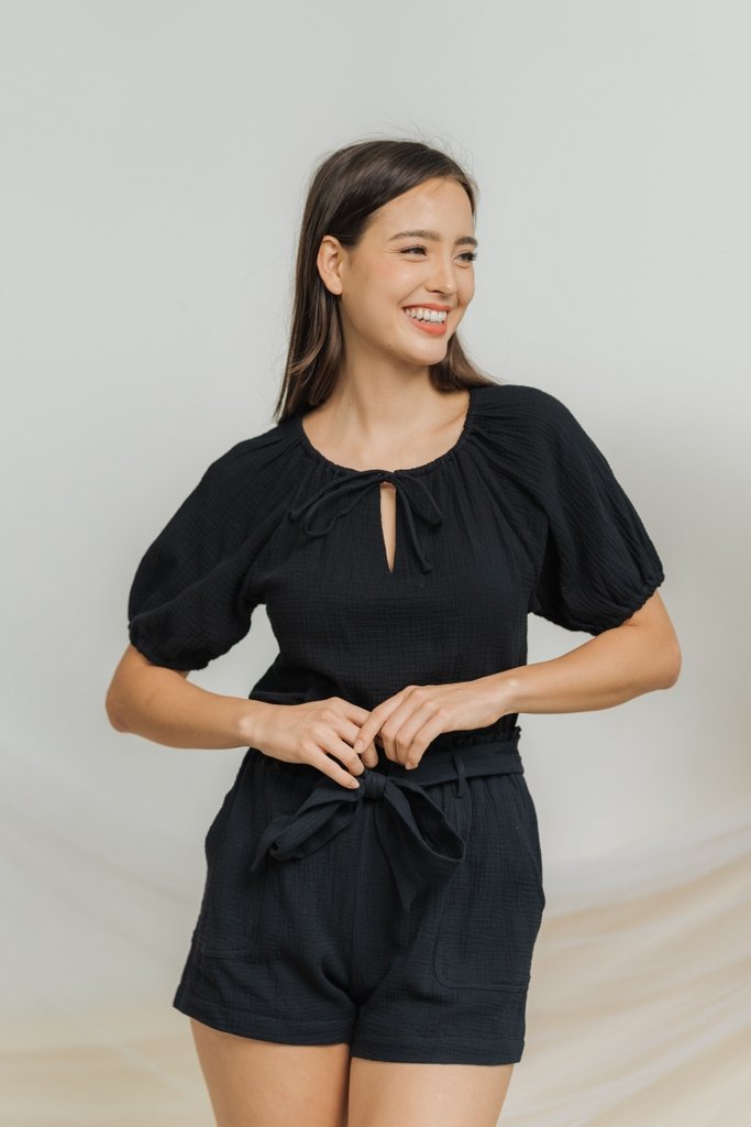 Kimberly Cotton Ribbon Short in Black (XS)