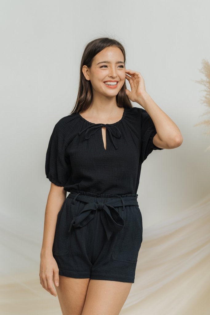 Kimberly Cotton Ribbon Short in Black (XS)
