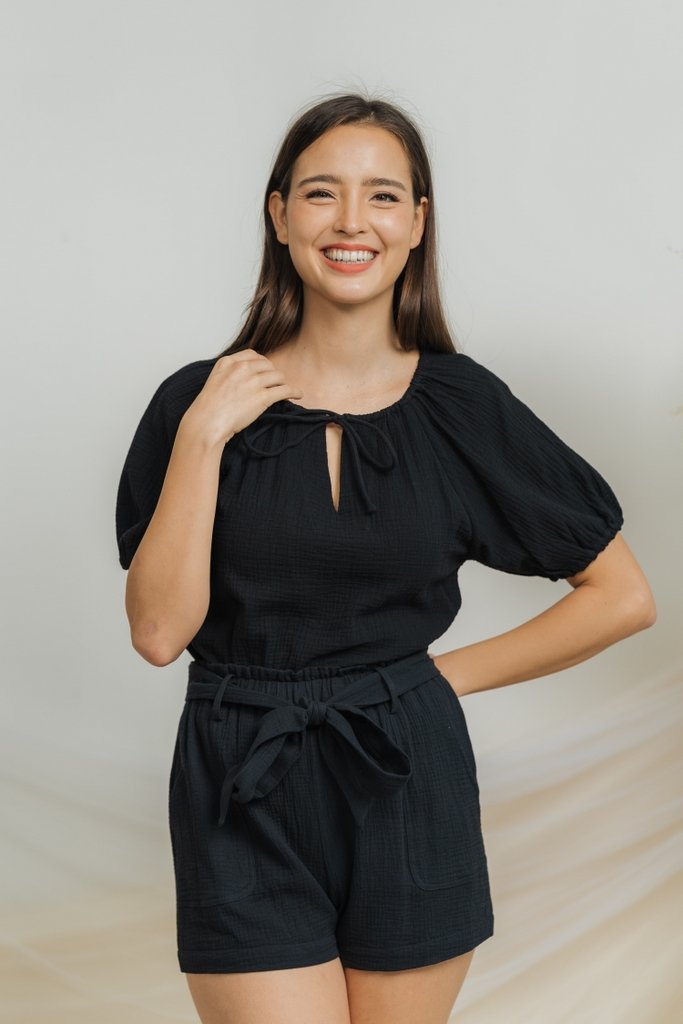 Kimberly Cotton Ribbon Short in Black (XS)