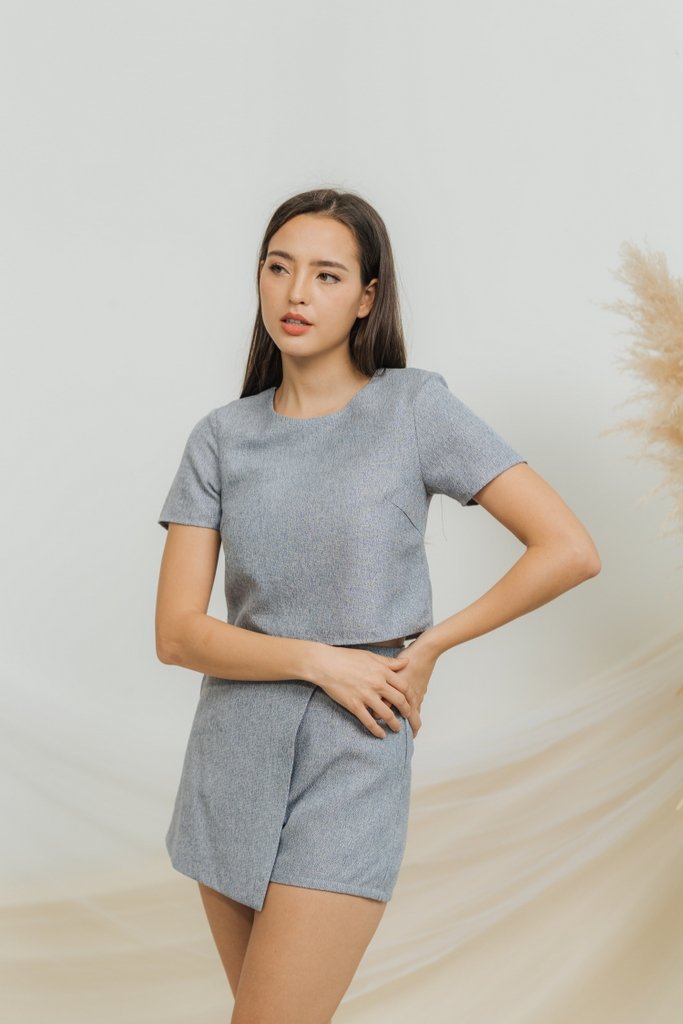 Gabby Tweed Overlap Skort in Blue (XS)
