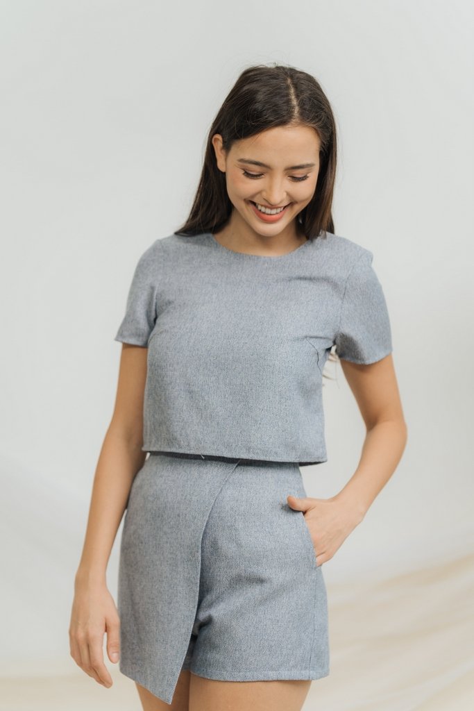Gabby Tweed Overlap Skort in Blue (XS)