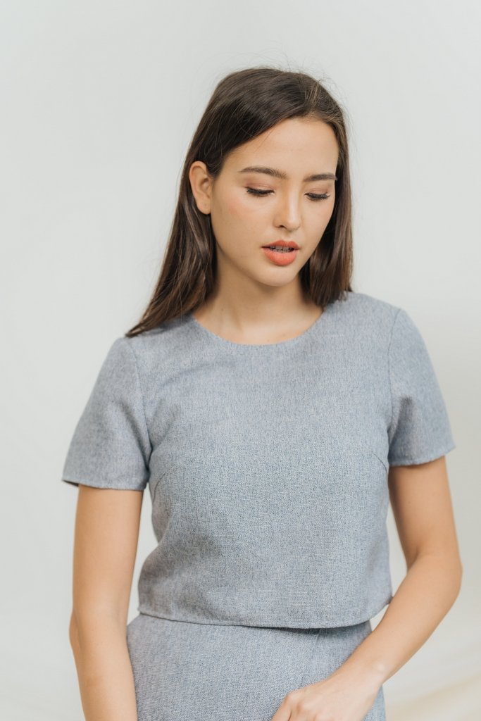 Abby Tweed Sleeve Top in Blue