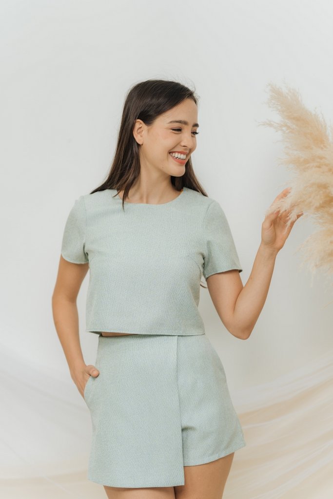 Gabby Tweed Overlap Skort in Light Green