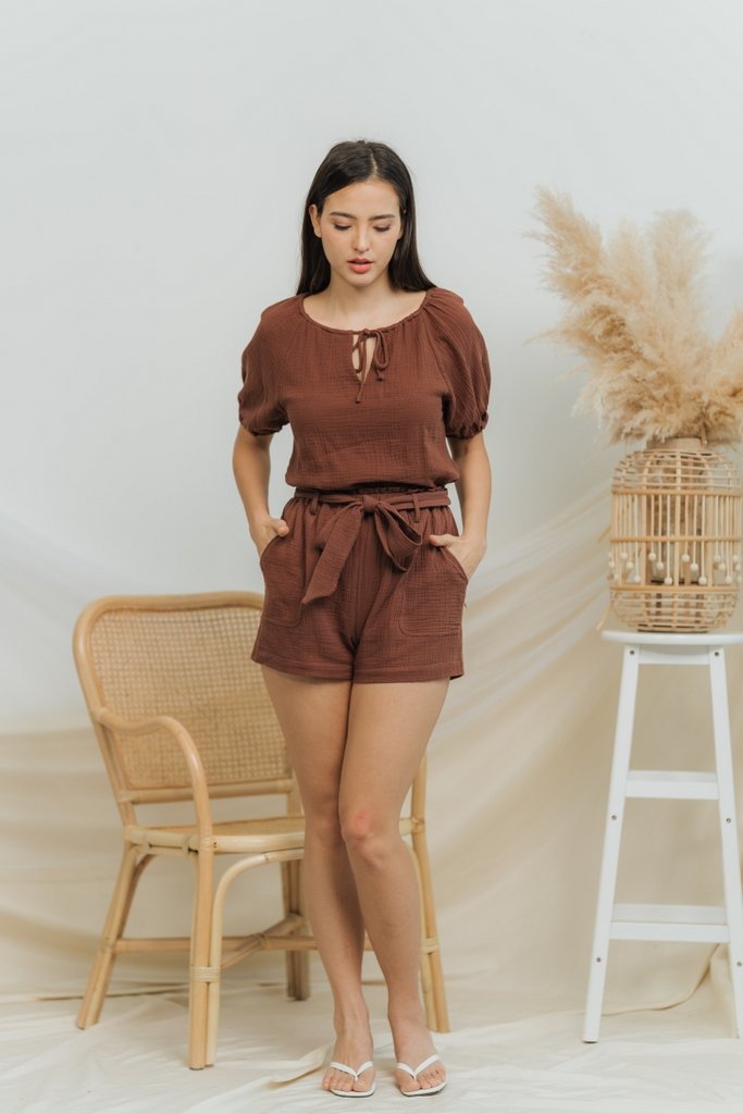 Kimberly Cotton Ribbon Short in Brown