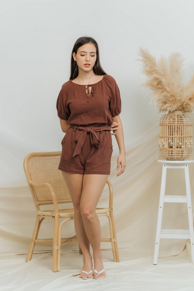 Kimberly Cotton Ribbon Short in Brown