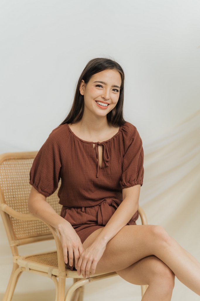 Kimberly Cotton Ribbon Short in Brown