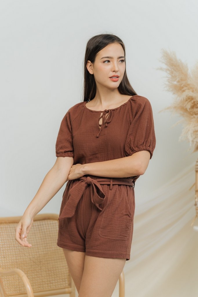 Kimberly Cotton Ribbon Short in Brown