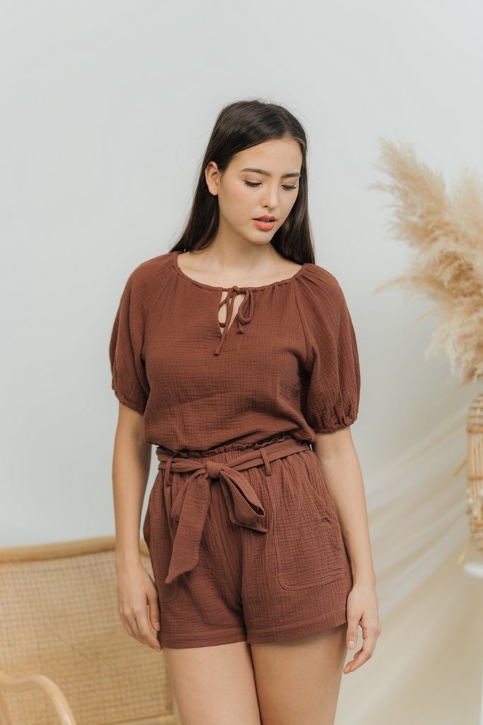 Kimberly Cotton Ribbon Short in Brown