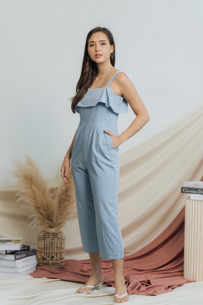 Jaelyn Ruffles Jumpsuit in Dusty Blue