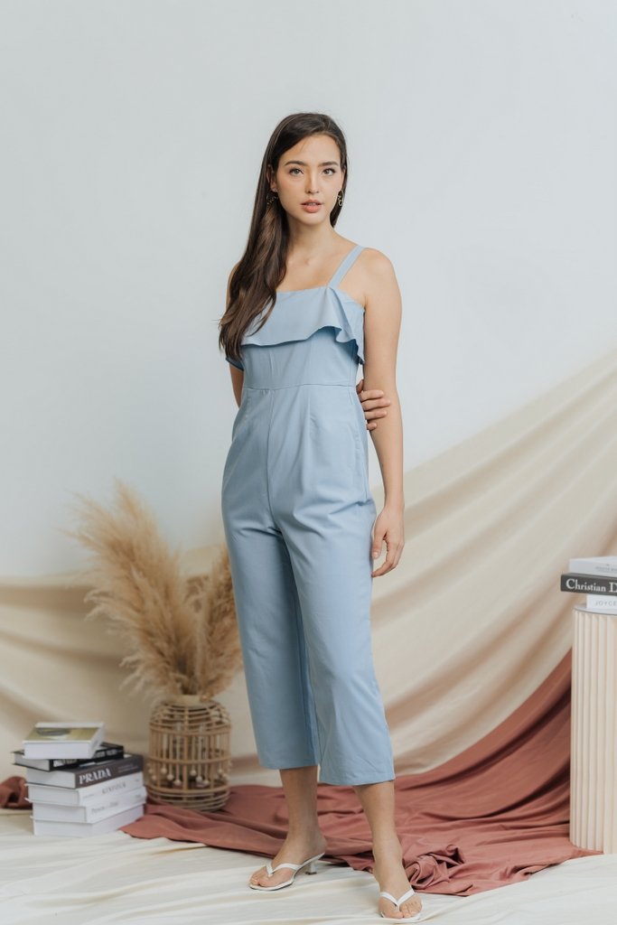 Jaelyn Ruffles Jumpsuit in Dusty Blue