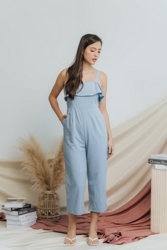 Jaelyn Ruffles Jumpsuit in Dusty Blue