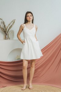Bernice Denim Faux Wrap Dress in White (XL)