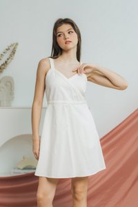 Bernice Denim Faux Wrap Dress in White (XL)