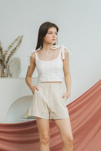 Rachel Broderie Self Tie Ribbon Top in White 