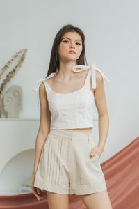 Rachel Broderie Self Tie Ribbon Top in White 
