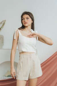 Rachel Broderie Self Tie Ribbon Top in White 