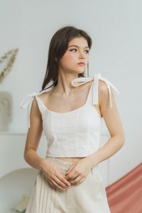 Rachel Broderie Self Tie Ribbon Top in White 