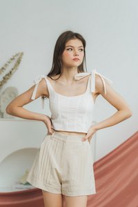 Rachel Broderie Self Tie Ribbon Top in White 