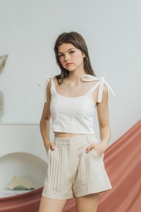 Rachel Broderie Self Tie Ribbon Top in White 