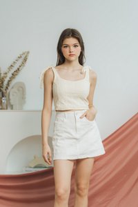 Rachel Broderie Self Tie Ribbon Top in Cream