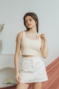 Rachel Broderie Self Tie Ribbon Top in Cream