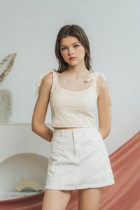 Rachel Broderie Self Tie Ribbon Top in Cream