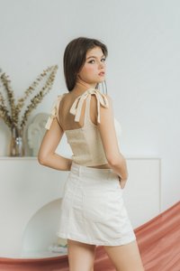 Rachel Broderie Self Tie Ribbon Top in Cream
