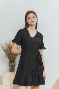 Jessica Textured Signature Ruffles Dress in Black (XS)