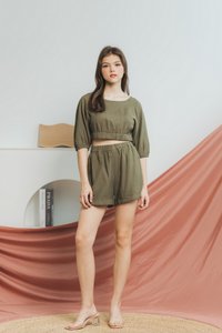 Kylie Cotton Elastic Crop Top in Olive