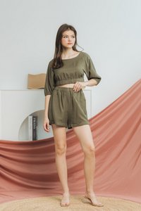 Kylie Cotton Elastic Crop Top in Olive