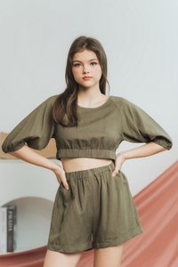 Miley Elastic Cotton Shorts in Olive (XS)