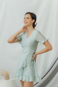 Jessica Textured Signature Ruffles Dress in Sage (XS)