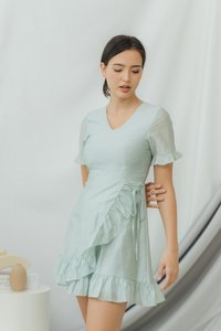 Jessica Textured Signature Ruffles Dress in Sage (XS)