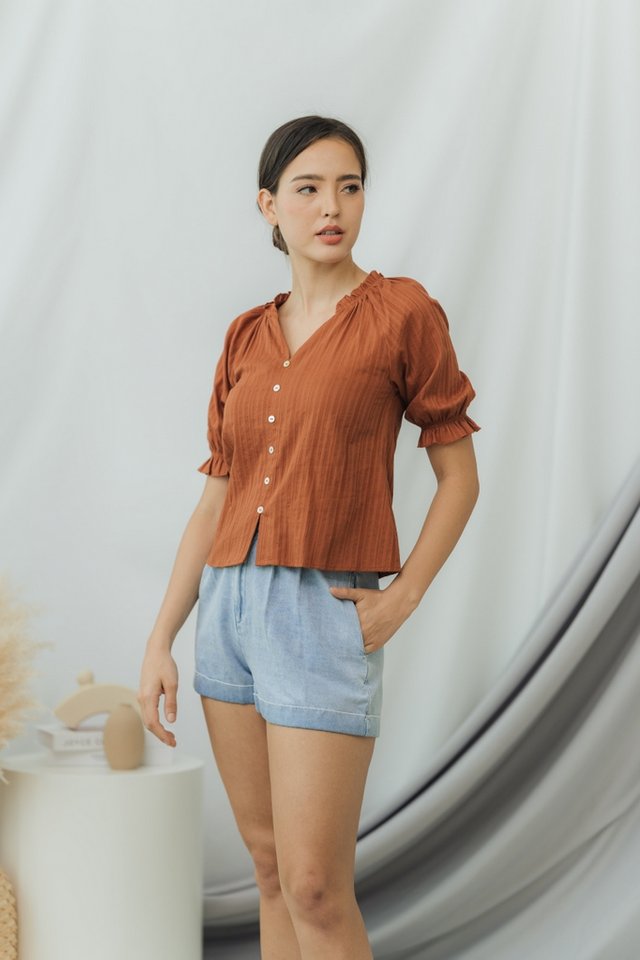 Andra V-neck Button Top in Brown