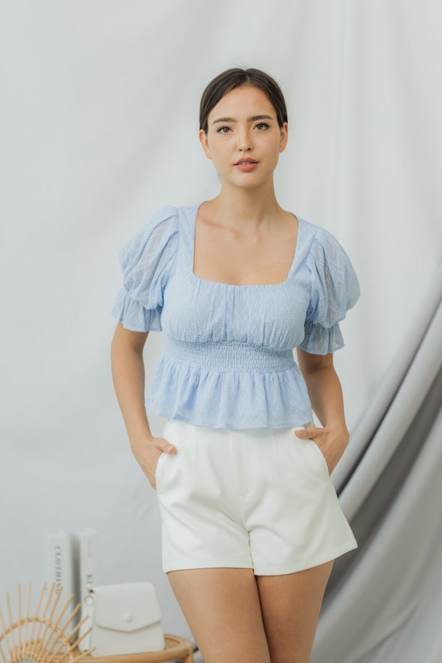 Laura Textured Smocked Top in Powder Blue