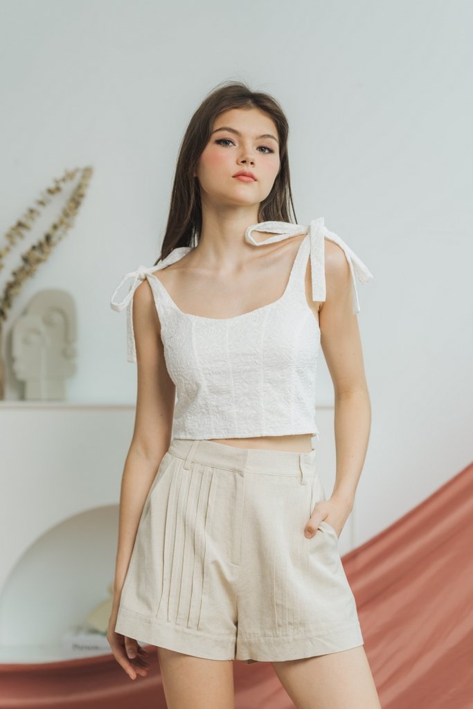 Rachel Broderie Self Tie Ribbon Top in White 