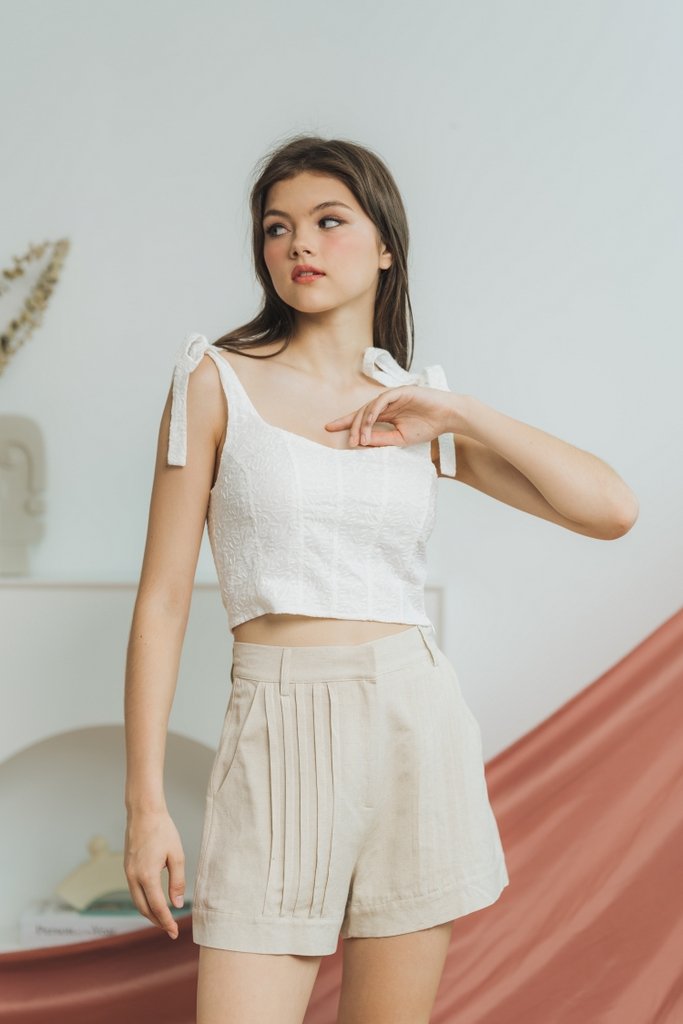 Rachel Broderie Self Tie Ribbon Top in White 