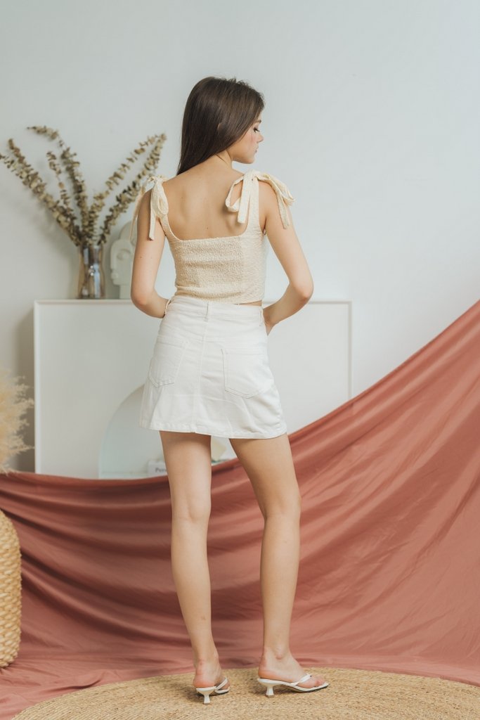 Rachel Broderie Self Tie Ribbon Top in Cream